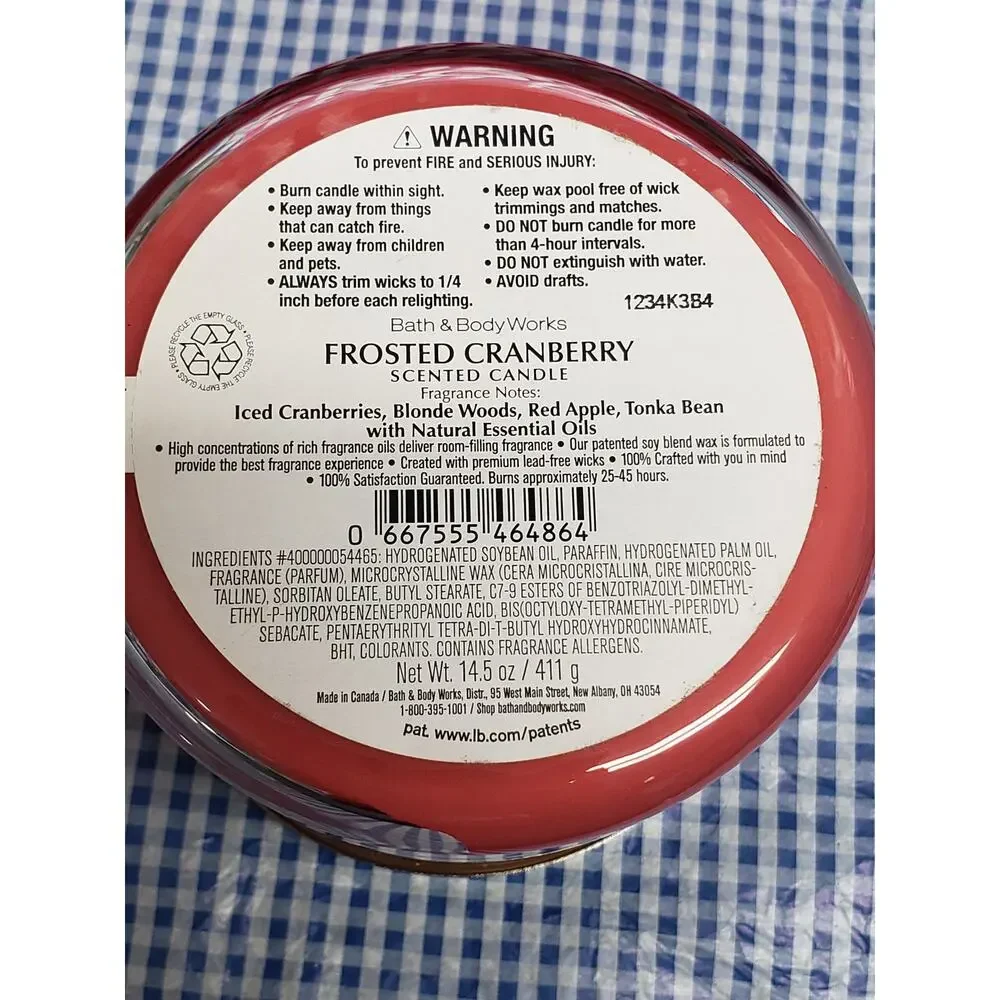 BBW Frosted Cranberry Holiday Lid Large 3 Wick Candle